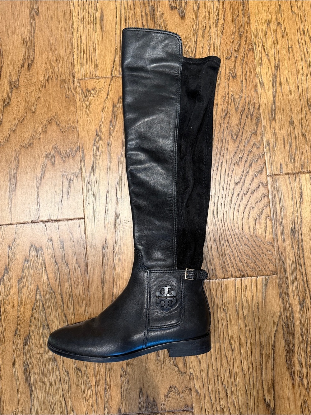 Tory Burch Black Leather and Suede Over-the-Knee Boots